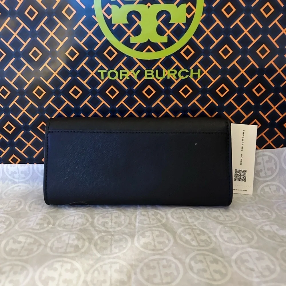 Tory Burch Emerson Wallet on a Chain Crossbody Bag Black Silver